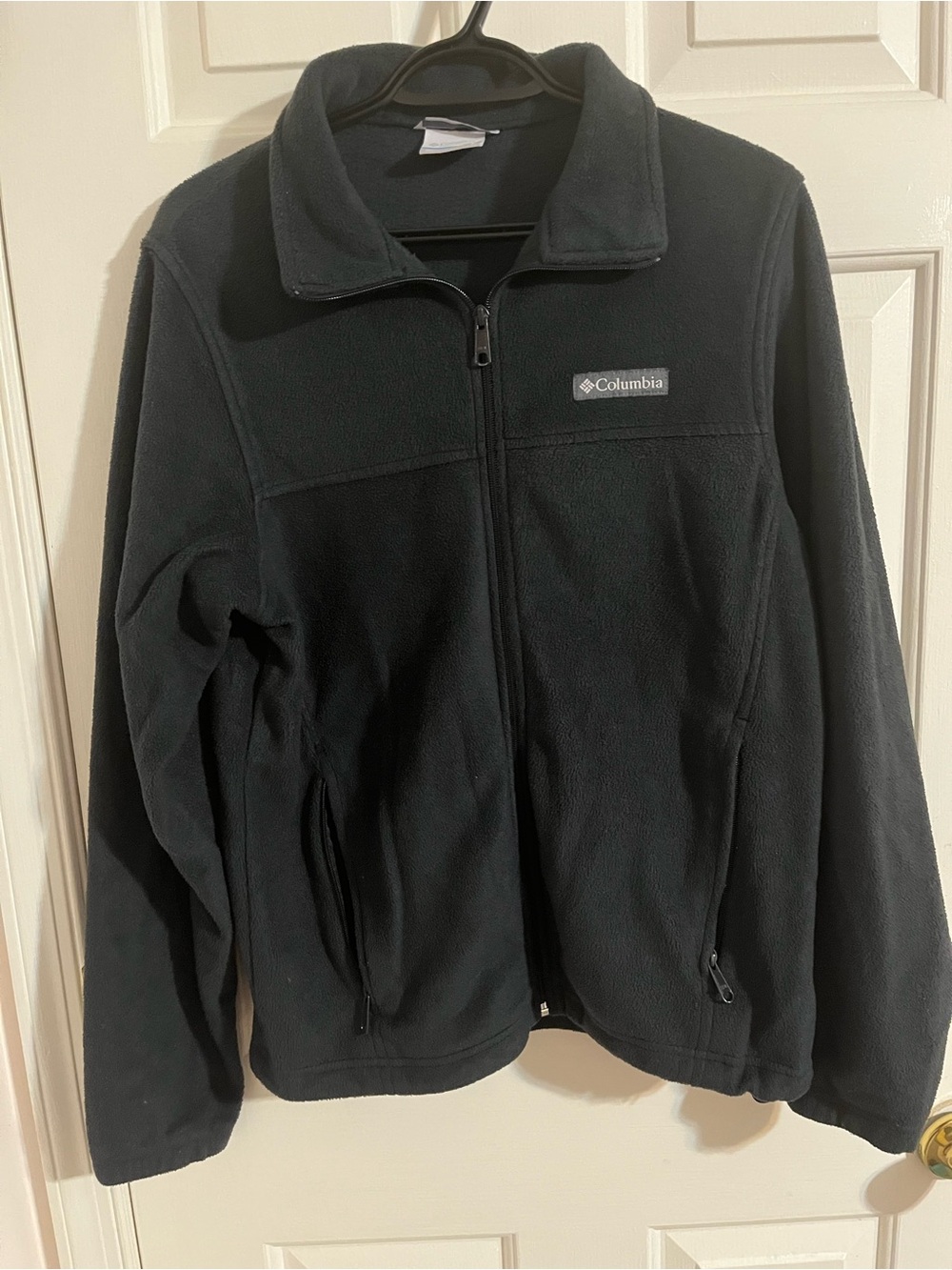 Columbia Mens Small Black Fleece Full Zip Sweater Pockets Hiking Outdoors